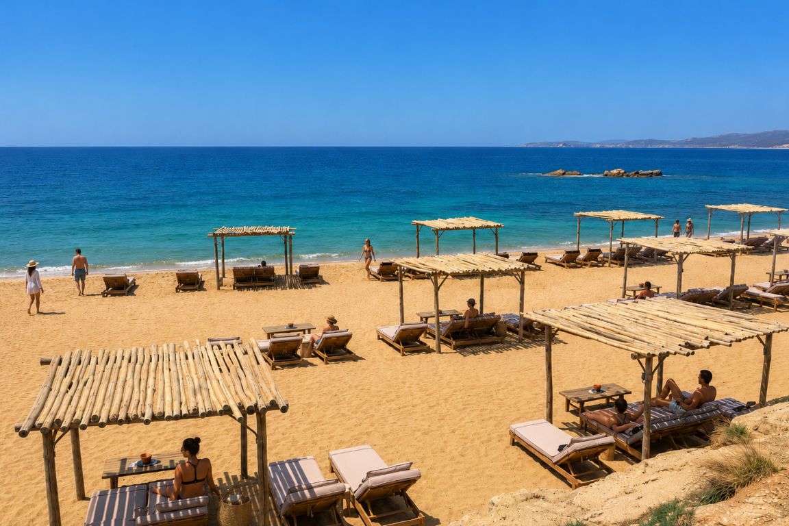 Scenic Paraga Beach and the famous Scorpios Beach Club photographed during a relaxing beach tour with Mykonos Tours